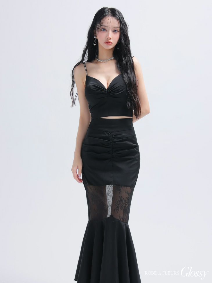 Glossy ローブドフルールグロッシー サテンレースマーメイドセットアップロングキャバドレス gl4110