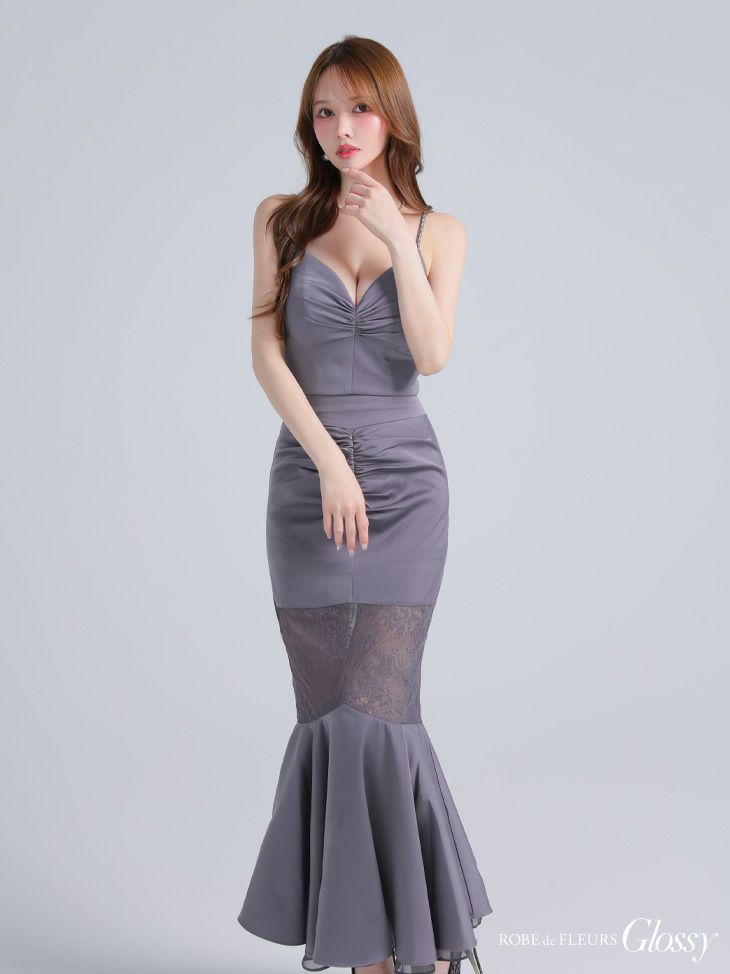 Glossy ローブドフルールグロッシー サテンレースマーメイドセットアップロングキャバドレス gl4110
