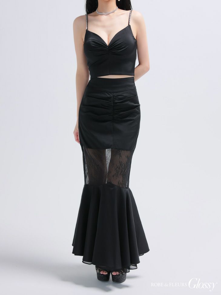 Glossy ローブドフルールグロッシー サテンレースマーメイドセットアップロングキャバドレス gl4110