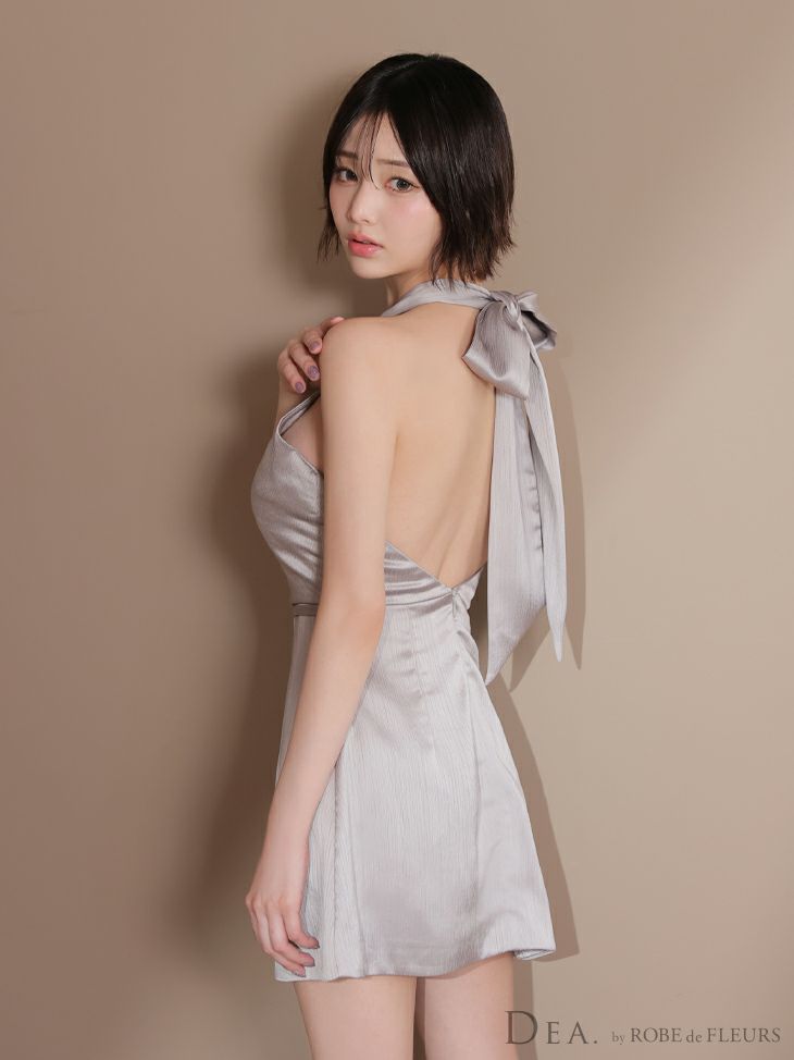 DEA. ディア バイ ローブドフルール サテンドレープホルターネックベルトミニキャバドレス de3376