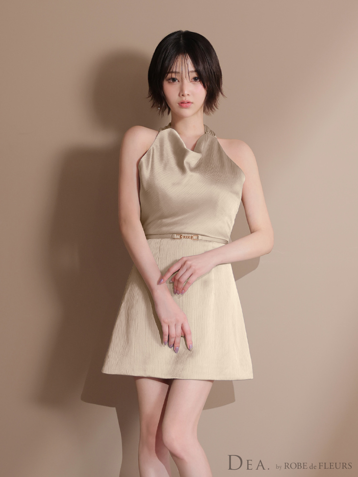 DEA. ディア バイ ローブドフルール サテンドレープホルターネックベルトミニキャバドレス de3376