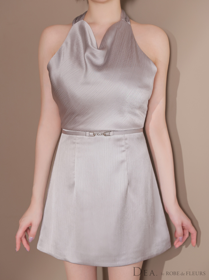 DEA. ディア バイ ローブドフルール サテンドレープホルターネックベルトミニキャバドレス de3376