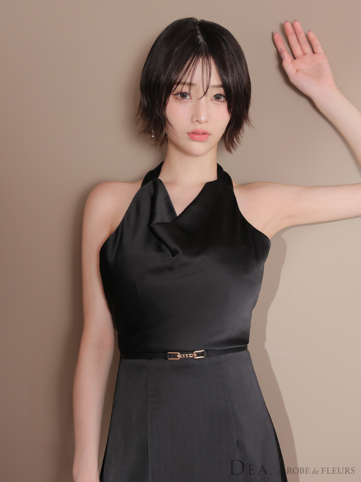 DEA. ディア バイ ローブドフルール サテンドレープホルターネックベルトミニキャバドレス de3376-c