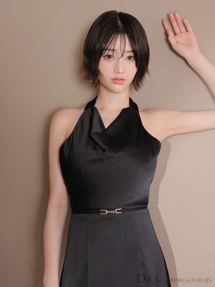 DEA. ディア バイ ローブドフルール サテンドレープホルターネックベルトミニキャバドレス de3376-c