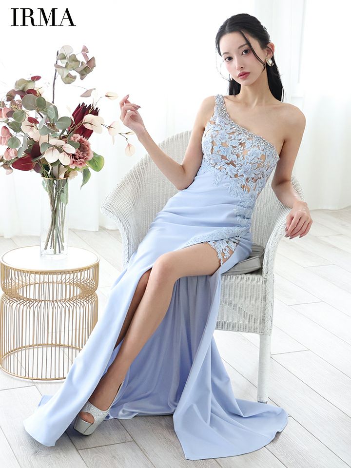  IRMA イルマ ワンショル/刺繍レース/ヌードベース/スリット入り/タイト ロングドレス ir51855-c