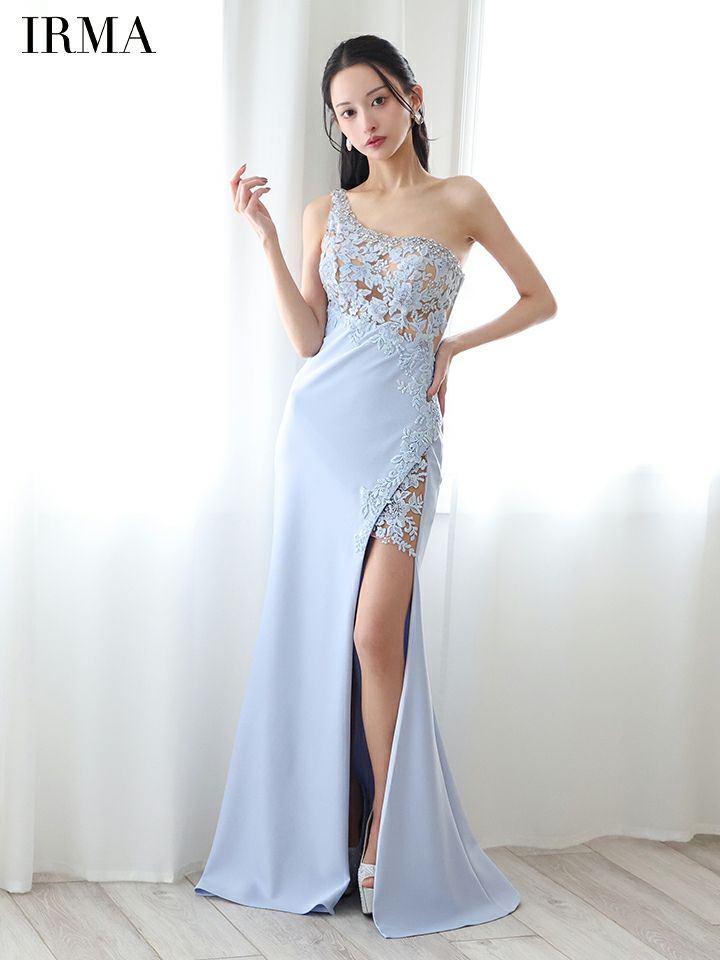  IRMA イルマ ワンショル/刺繍レース/ヌードベース/スリット入り/タイト ロングドレス ir51855-c