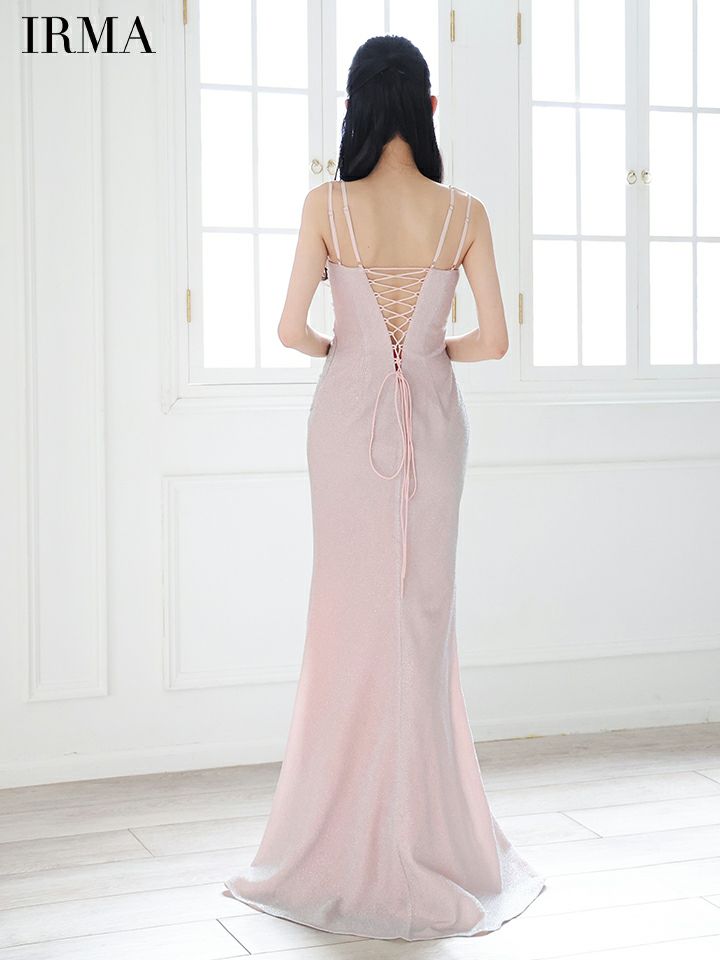 IRMA イルマ ビジュー/ヌードベース/スパンコール刺繍/変形スリット/タイト ロングドレス ir51857-c