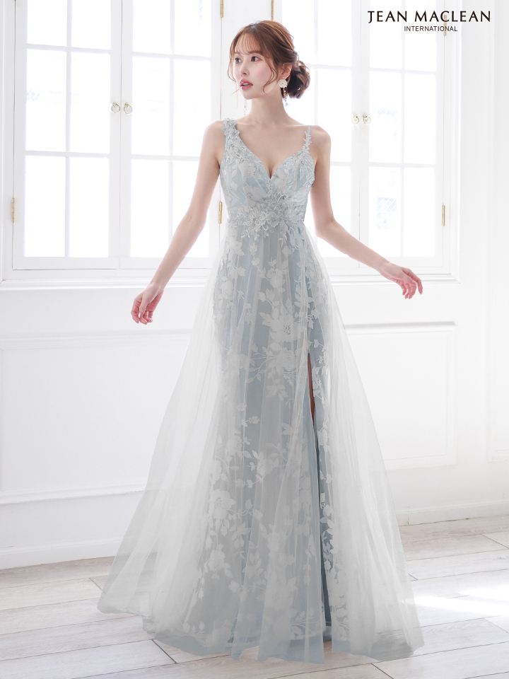 JEAN MACLEAN ジャンマクレーン フラワー総レース/ヌードベース/スリット入り/チュール/姫/ロングドレス ja51863-c