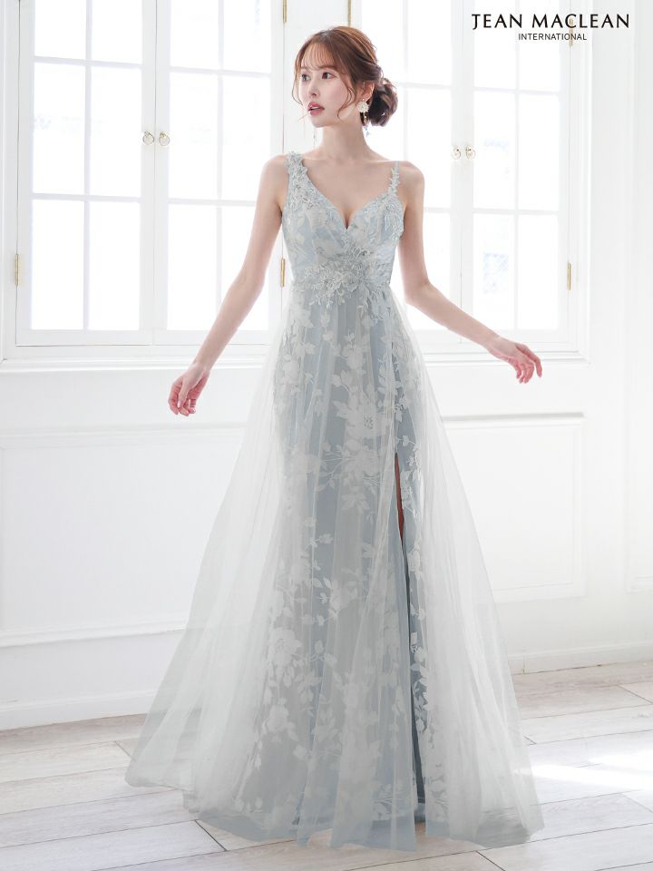 JEAN MACLEAN ジャンマクレーン フラワー総レース/ヌードベース/スリット入り/チュール/姫/ロングドレス ja51863-c