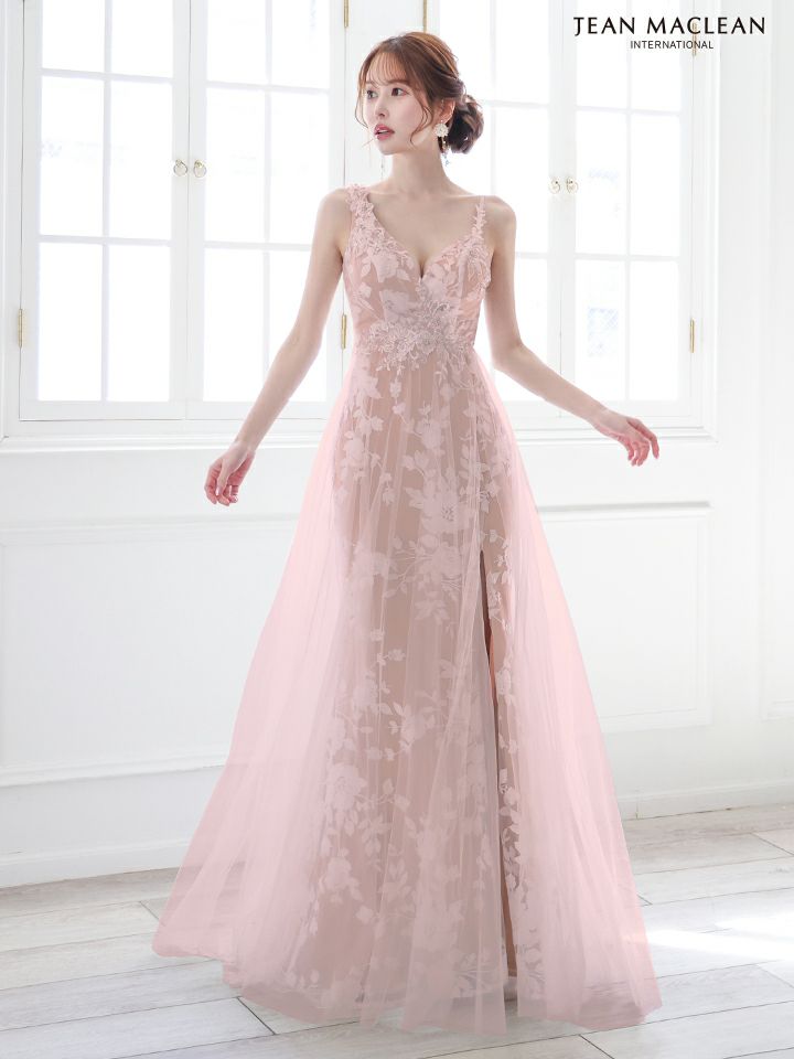 JEAN MACLEAN ジャンマクレーン フラワー総レース/ヌードベース/スリット入り/チュール/姫/ロングドレス ja51863-c