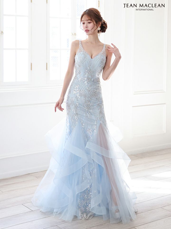 JEAN MACLEAN ジャンマクレーン フラワー刺繍/パールビジュー/スリット入り/マーメイド/タイト ロングドレス ja51864-c