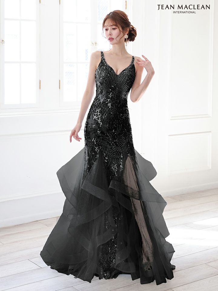 JEAN MACLEAN ジャンマクレーン フラワー刺繍/パールビジュー/スリット入り/マーメイド/タイト ロングドレス ja51864-c