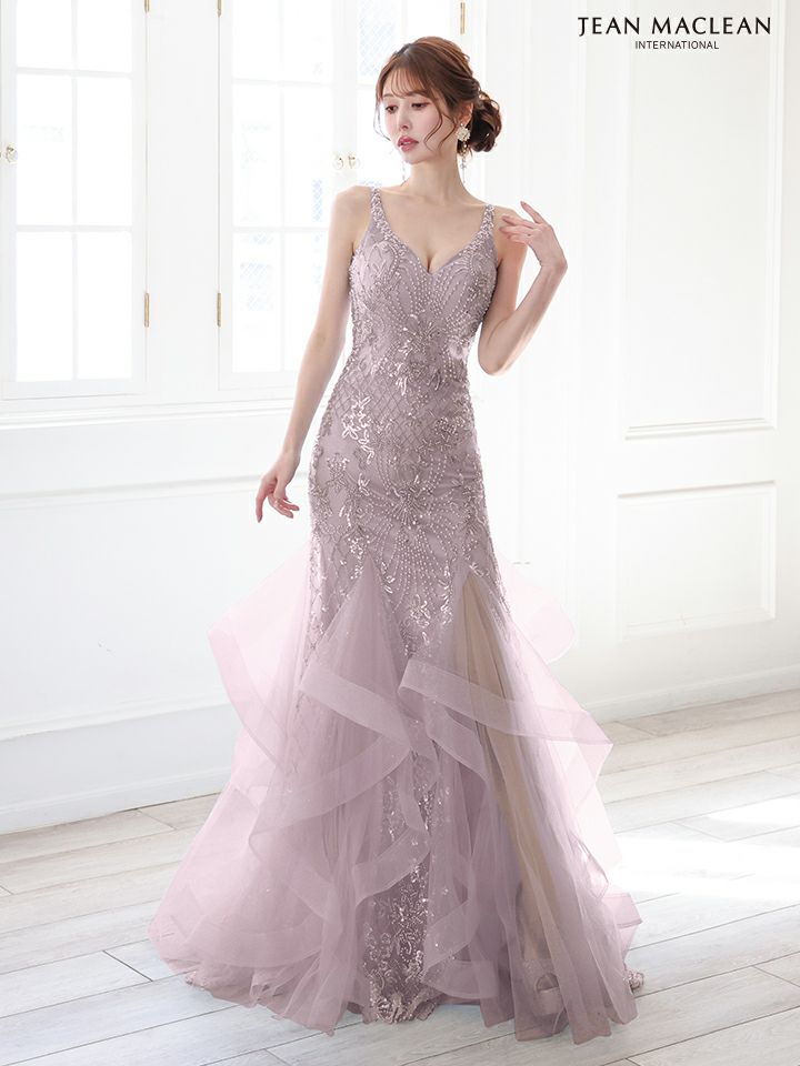 JEAN MACLEAN ジャンマクレーン フラワー刺繍/パールビジュー/スリット入り/マーメイド/タイト ロングドレス ja51864-c