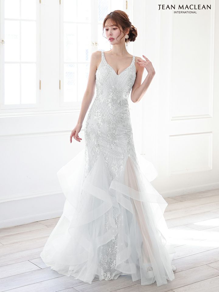 JEAN MACLEAN ジャンマクレーン フラワー刺繍/パールビジュー/スリット入り/マーメイド/タイト ロングドレス ja51864-c