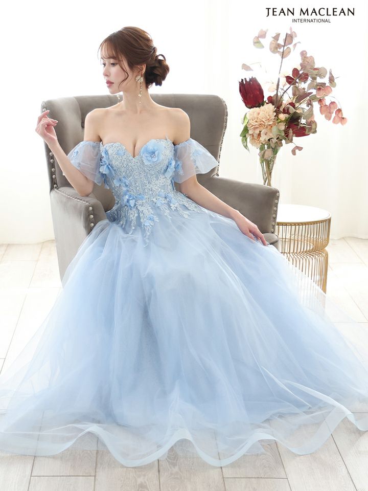 JEAN MACLEAN ジャンマクレーン 立体フラワーモチーフ/ビジュー刺繍/パフスリーブ付き/姫/ロングドレス ja51865-c