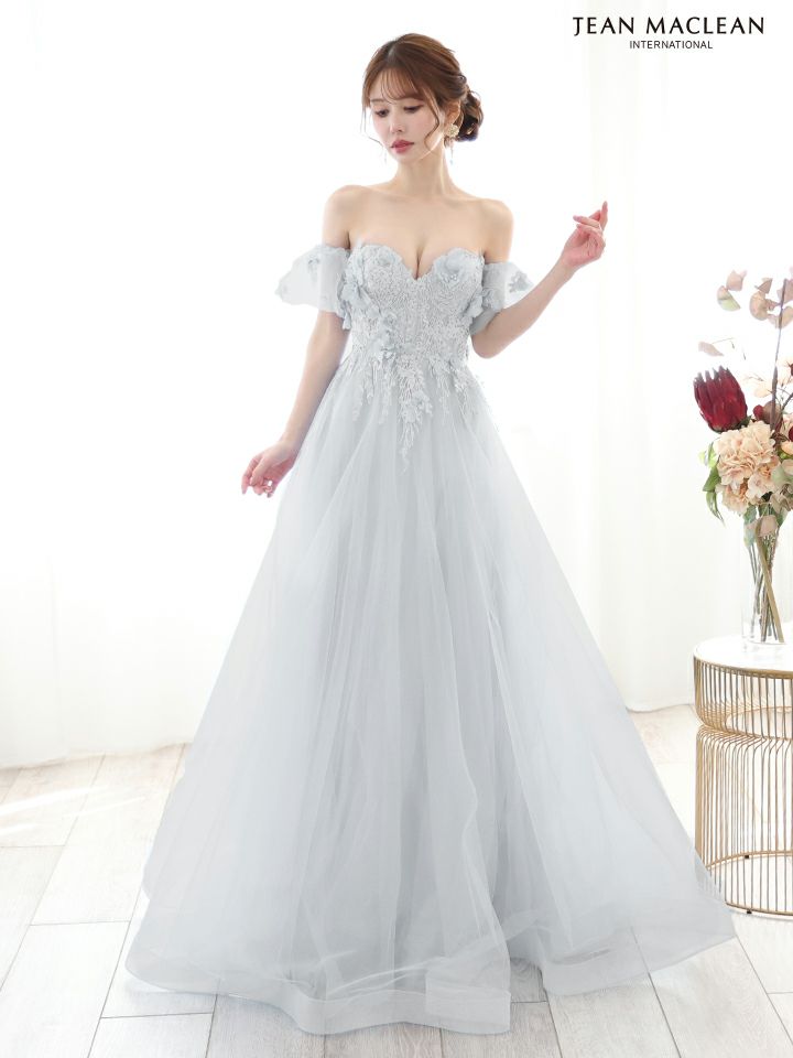 JEAN MACLEAN ジャンマクレーン 立体フラワーモチーフ/ビジュー刺繍/パフスリーブ付き/姫/ロングドレス ja51865-c