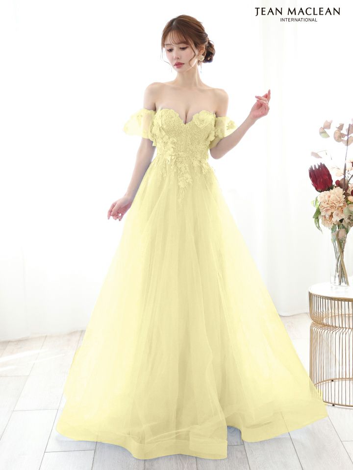 JEAN MACLEAN ジャンマクレーン 立体フラワーモチーフ/ビジュー刺繍/パフスリーブ付き/姫/ロングドレス ja51865-c