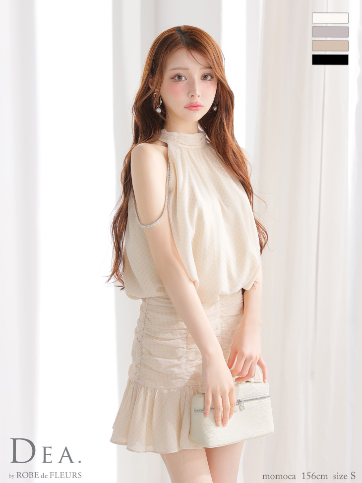 DEA. ディア バイ ローブドフルール ドットシフォンホルターネックフレアミニキャバドレス de3392-c