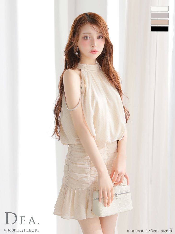 DEA. ディア バイ ローブドフルール ドットシフォンホルターネックフレアミニキャバドレス de3392-c