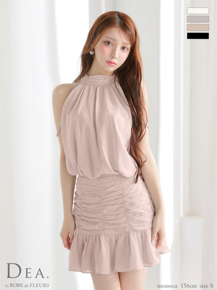 DEA. ディア バイ ローブドフルール ドットシフォンホルターネックフレアミニキャバドレス de3392-c