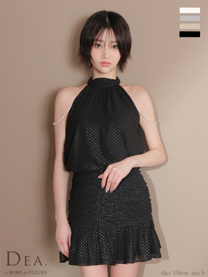 DEA. ディア バイ ローブドフルール ドットシフォンホルターネックフレアミニキャバドレス de3392-c