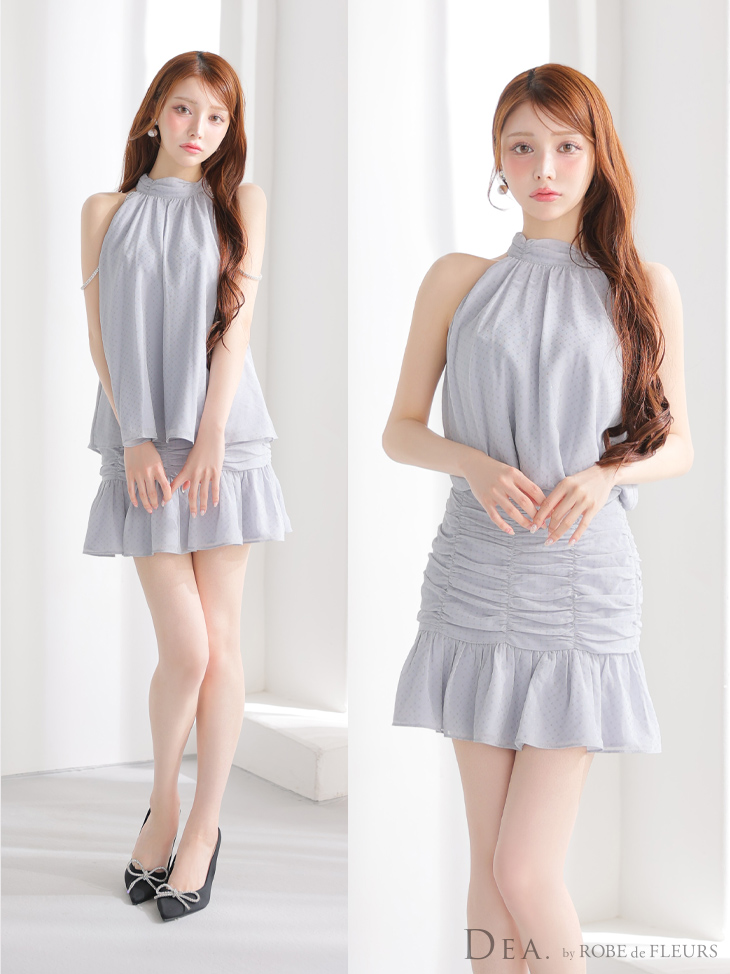 DEA. ディア バイ ローブドフルール ドットシフォンホルターネックフレアミニキャバドレス de3392-c