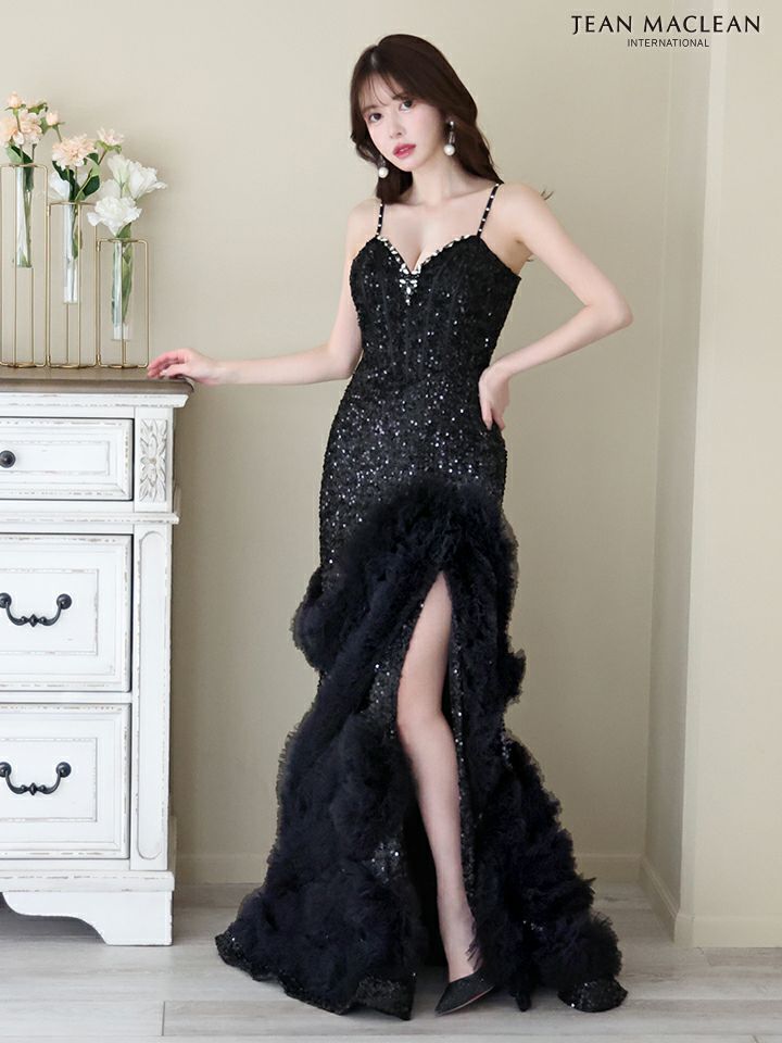  JEAN MACLEAN ジャンマクレーン スパンコール/ボリュームファー/マーメイド/スリット入り/タイト/ロングドレス ja41670-c