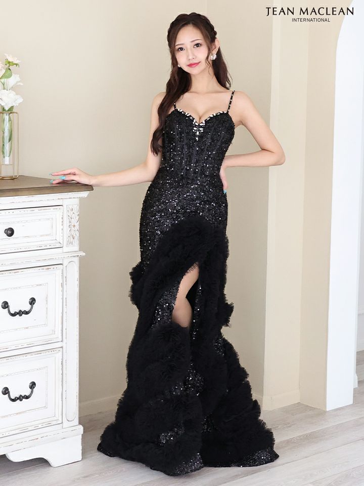  JEAN MACLEAN ジャンマクレーン スパンコール/ボリュームファー/マーメイド/スリット入り/タイト/ロングドレス ja41670-c