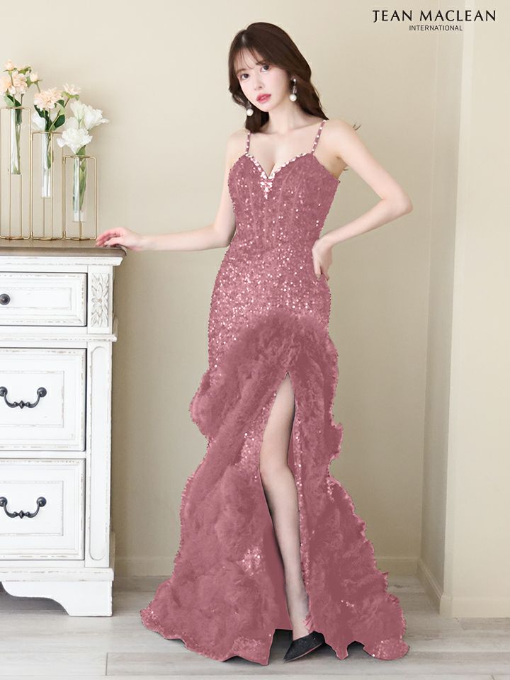 JEAN MACLEAN ジャンマクレーン スパンコール/ボリュームファー/マーメイド/スリット入り/タイト/ロングドレス ja41670-c