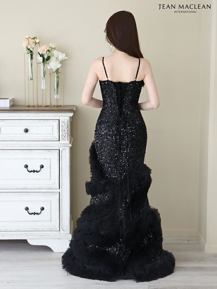  JEAN MACLEAN ジャンマクレーン スパンコール/ボリュームファー/マーメイド/スリット入り/タイト/ロングドレス ja41670-c