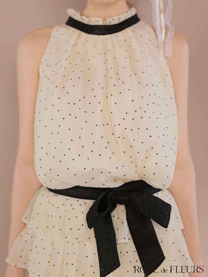 ROBE de FLEURS ローブドフルール ドットオーガンジーウエストリボンティアードフレアミニキャバドレス fm3396