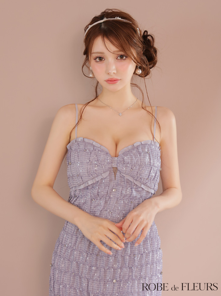 ROBE de FLEURS ローブドフルール スパンコールシフォンリボンセットアップミニキャバドレス fm3464-c