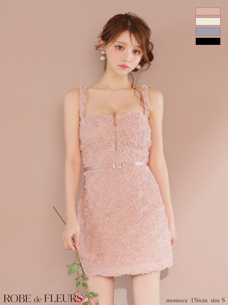 ROBE de FLEURS ローブドフルール ガーリーローズレースサテンミニキャバドレス fm4203-c