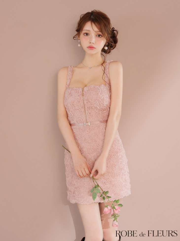 ROBE de FLEURS ローブドフルール ガーリーローズレースサテンミニキャバドレス fm4203-c