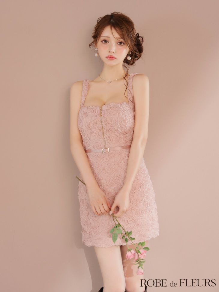 ROBE de FLEURS ローブドフルール ガーリーローズレースサテンミニキャバドレス fm4203-c