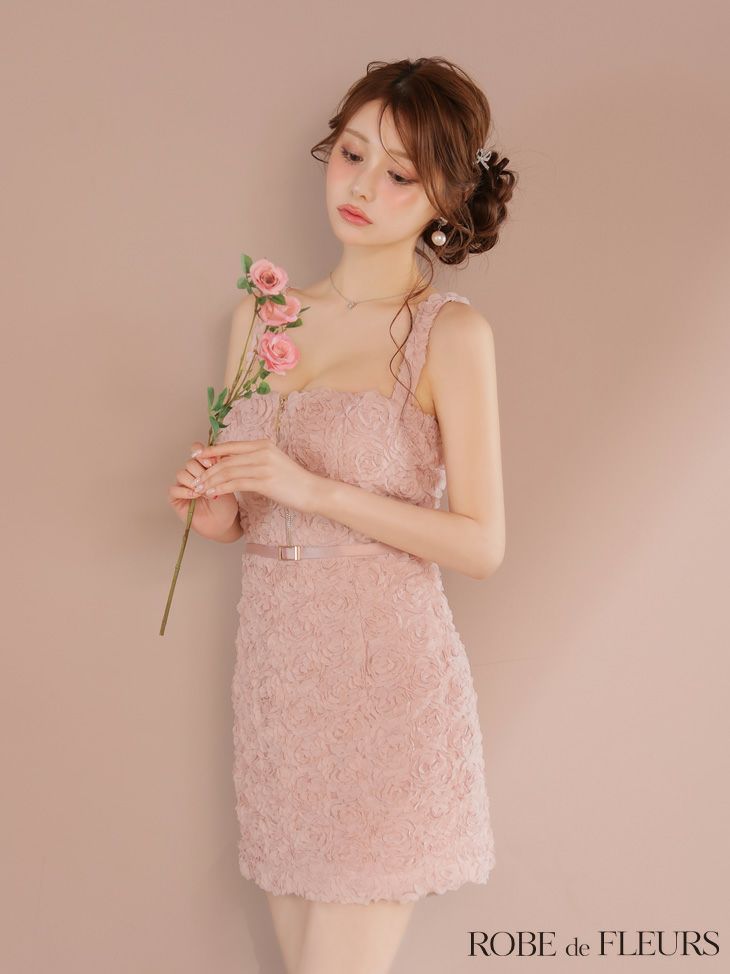 ROBE de FLEURS ローブドフルール ガーリーローズレースサテンミニキャバドレス fm4203-c