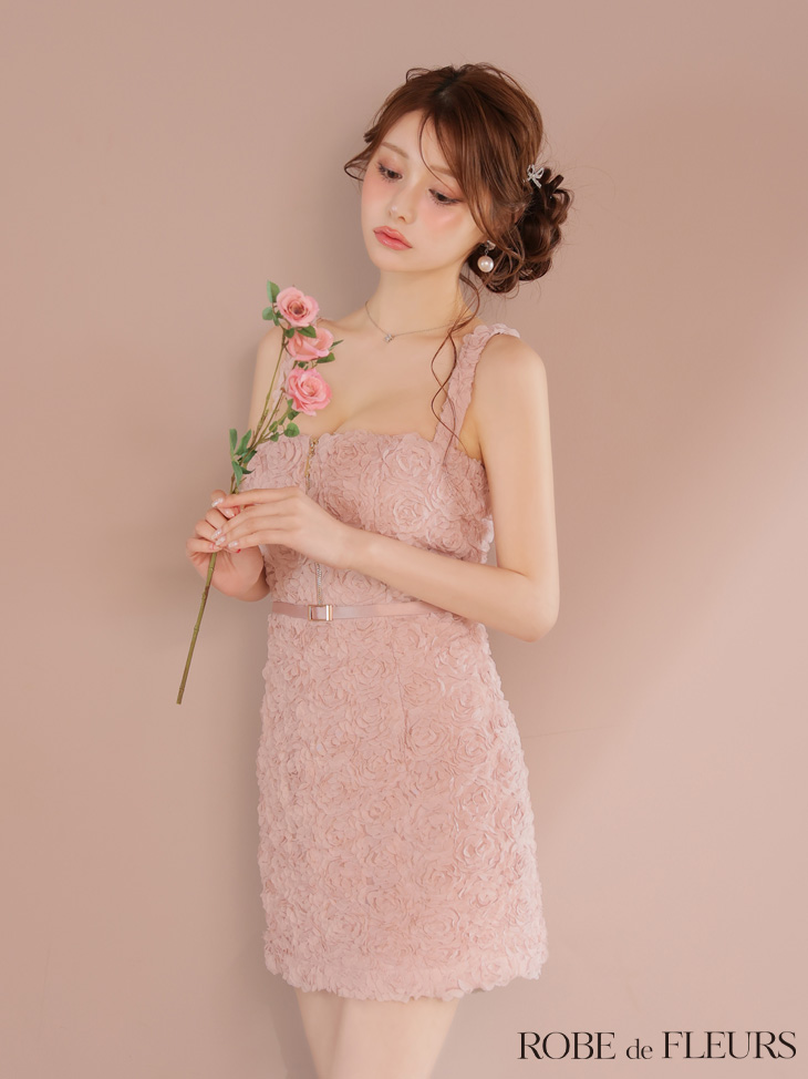 ROBE de FLEURS ローブドフルール ガーリーローズレースサテンミニキャバドレス fm4203-c