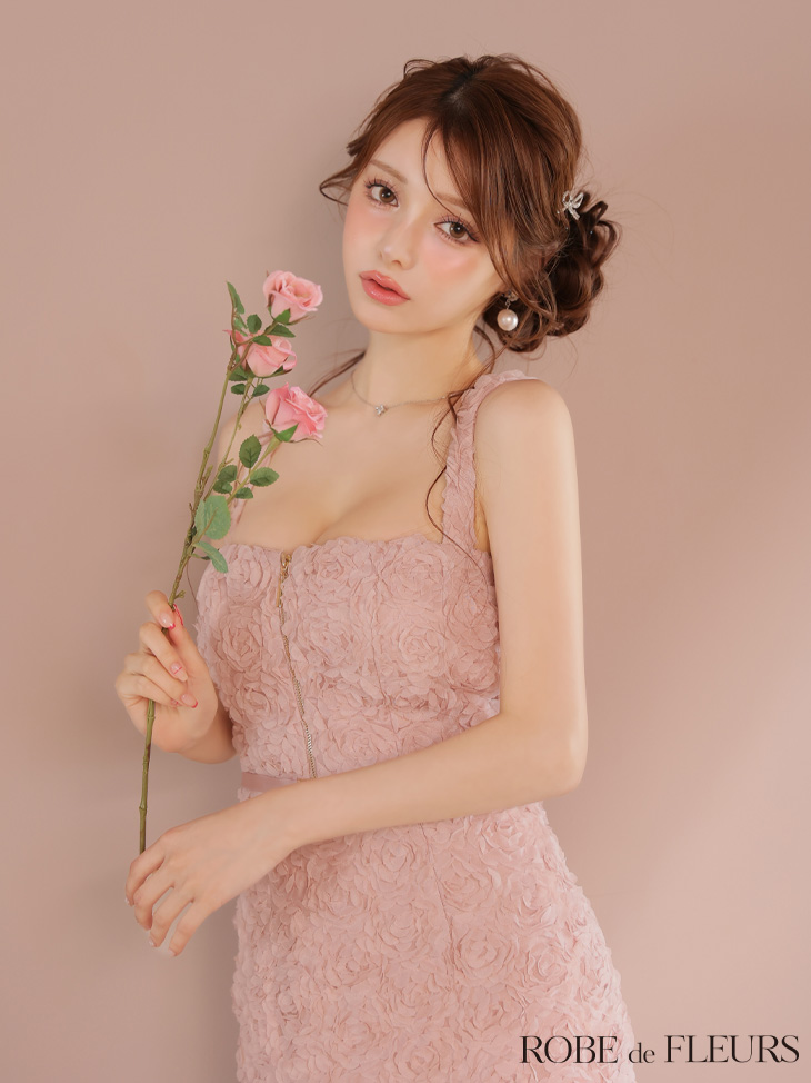 ROBE de FLEURS ローブドフルール ガーリーローズレースサテンミニキャバドレス fm4203-c