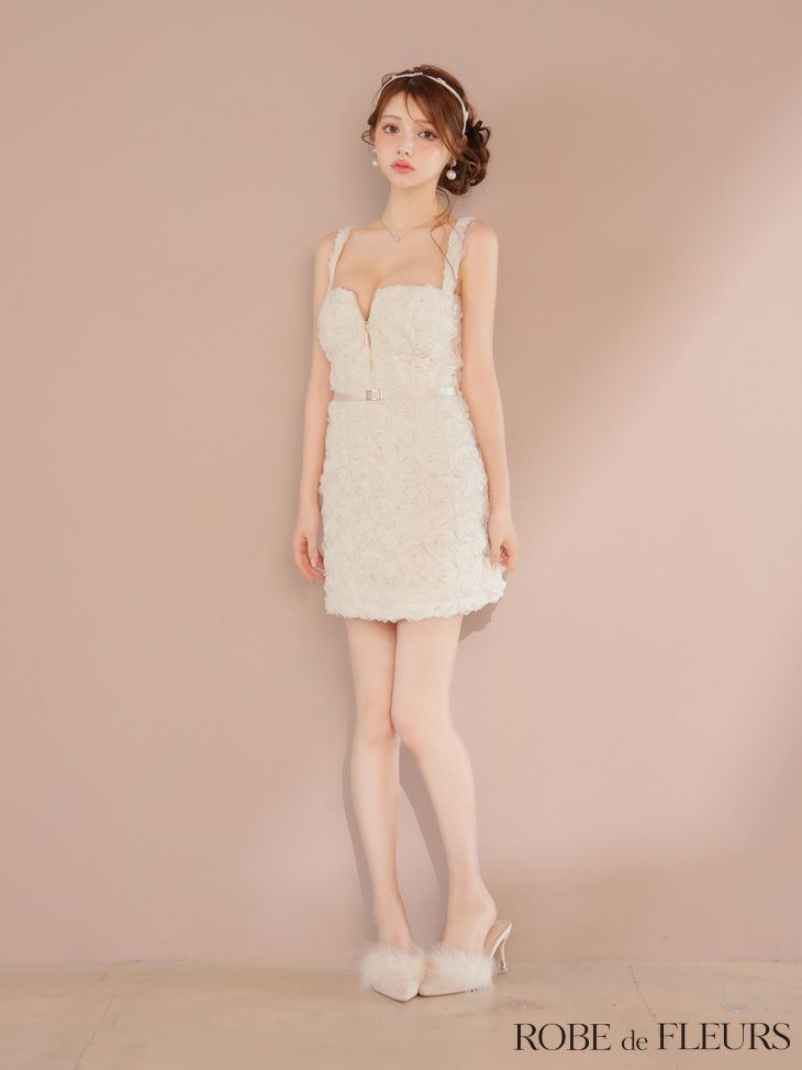 ROBE de FLEURS ローブドフルール ガーリーローズレースサテンミニキャバドレス fm4203-c