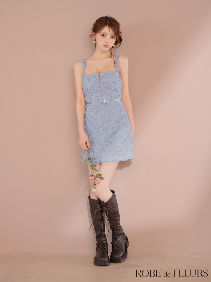 ROBE de FLEURS ローブドフルール ガーリーローズレースサテンミニキャバドレス fm4203-c