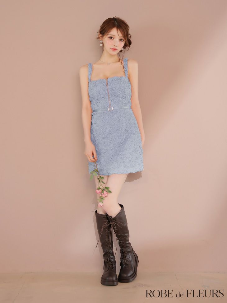 ROBE de FLEURS ローブドフルール ガーリーローズレースサテンミニキャバドレス fm4203-c