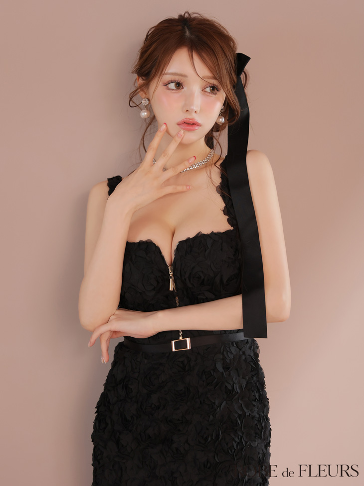 ROBE de FLEURS ローブドフルール ガーリーローズレースサテンミニキャバドレス fm4203-c