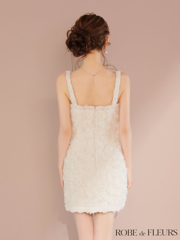 ROBE de FLEURS ローブドフルール ガーリーローズレースサテンミニキャバドレス fm4203-c