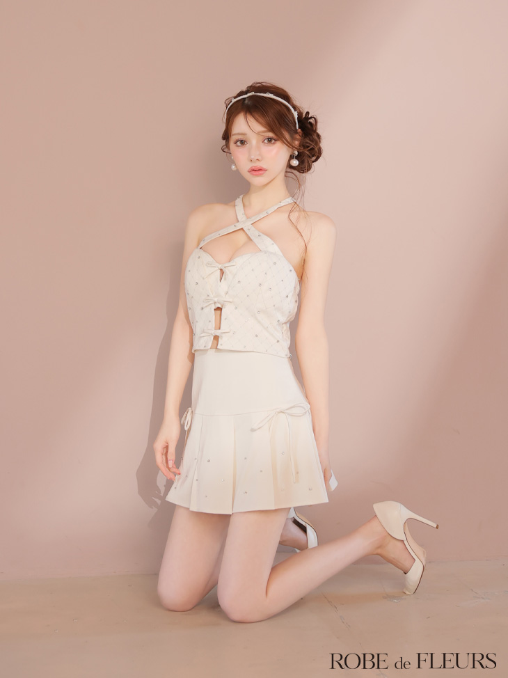 ROBE de FLEURS ローブドフルール クロスホルタービジューミニリボンセットアップキャバドレス fm4400-c