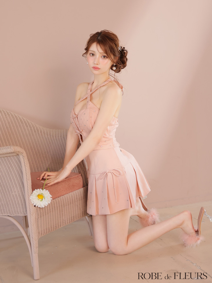 ROBE de FLEURS ローブドフルール クロスホルタービジューミニリボンセットアップキャバドレス fm4400-c