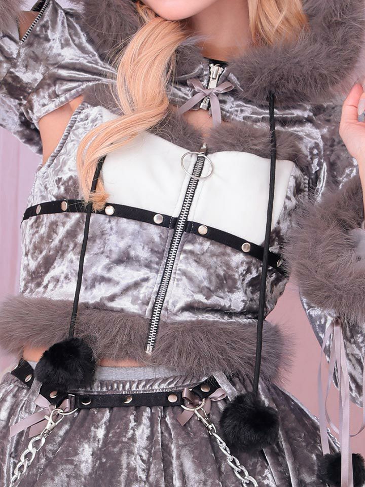 【6点セット】Malymoon マリームーン スタッズオンフーディーキャット [グレー] mlcs2510282-2