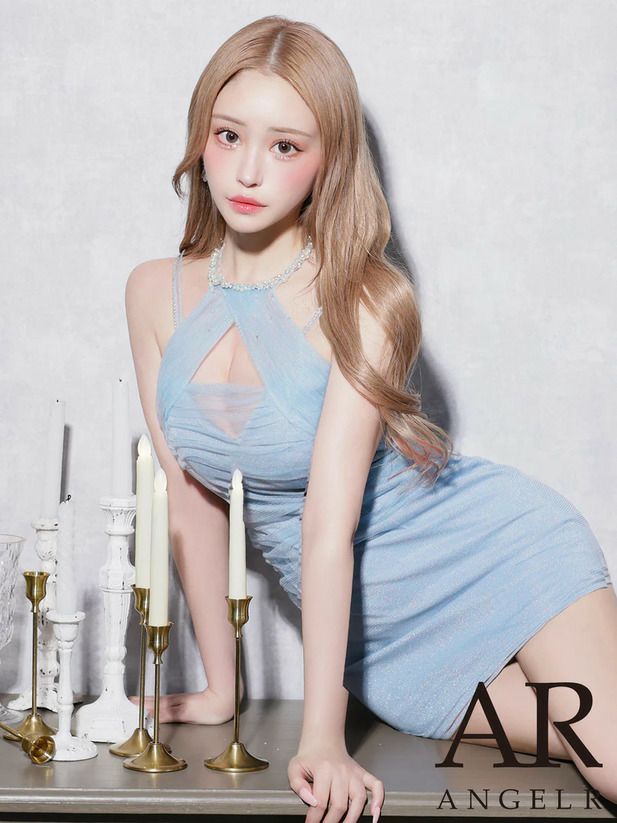 AngelR エンジェルアール ホルターネックバストカットビジューパールメッシュラメタイトマイクロミニドレス ar25229