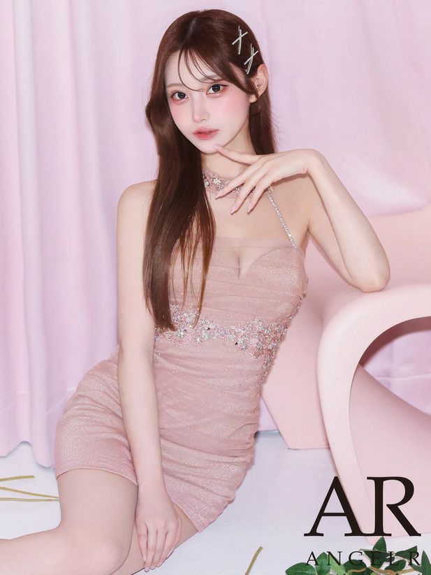 AngelR エンジェルアール ホルターネックフラワーレースビジューメッシュラメタイトマイクロミニドレス ar25845