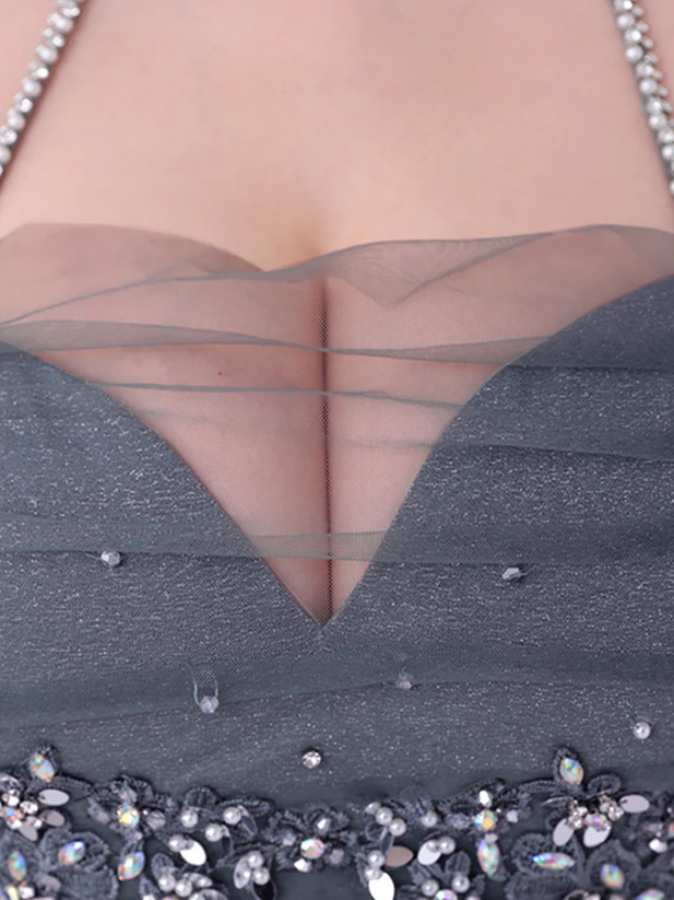 AngelR エンジェルアール ホルターネックフラワーレースビジューメッシュラメタイトマイクロミニドレス ar25845