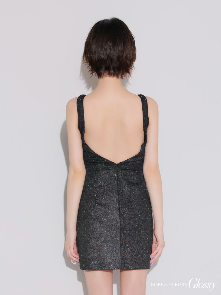Glossy ローブドフルールグロッシー クロスネックデザインストーンラメニットミニキャバドレス gl3941-c